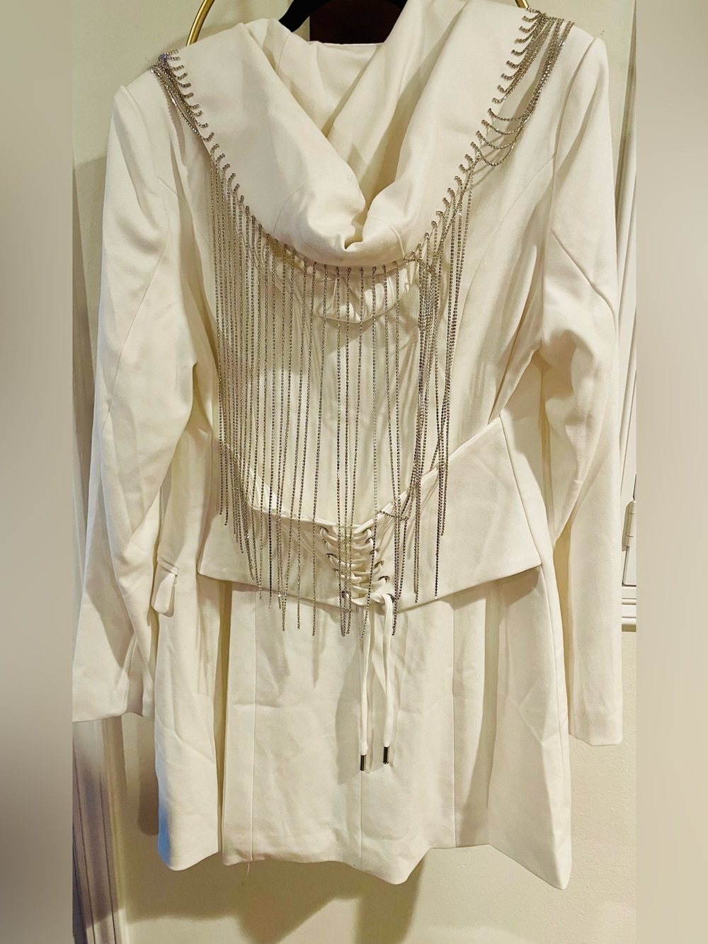 AKIRA Cream Blazer with Silver Chain Fringe - Picture 3 of 3
